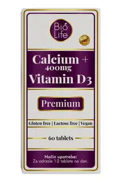 Kalcij 400mg+ Vitamin D3 5mcg Premium 60tbl BioLife-1