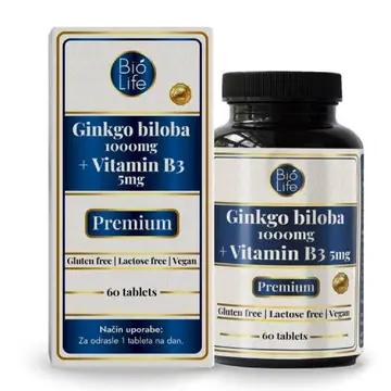 Ginkgo Biloba 1000mg + Vitamin B3 Premium 60tbl BioLife-0